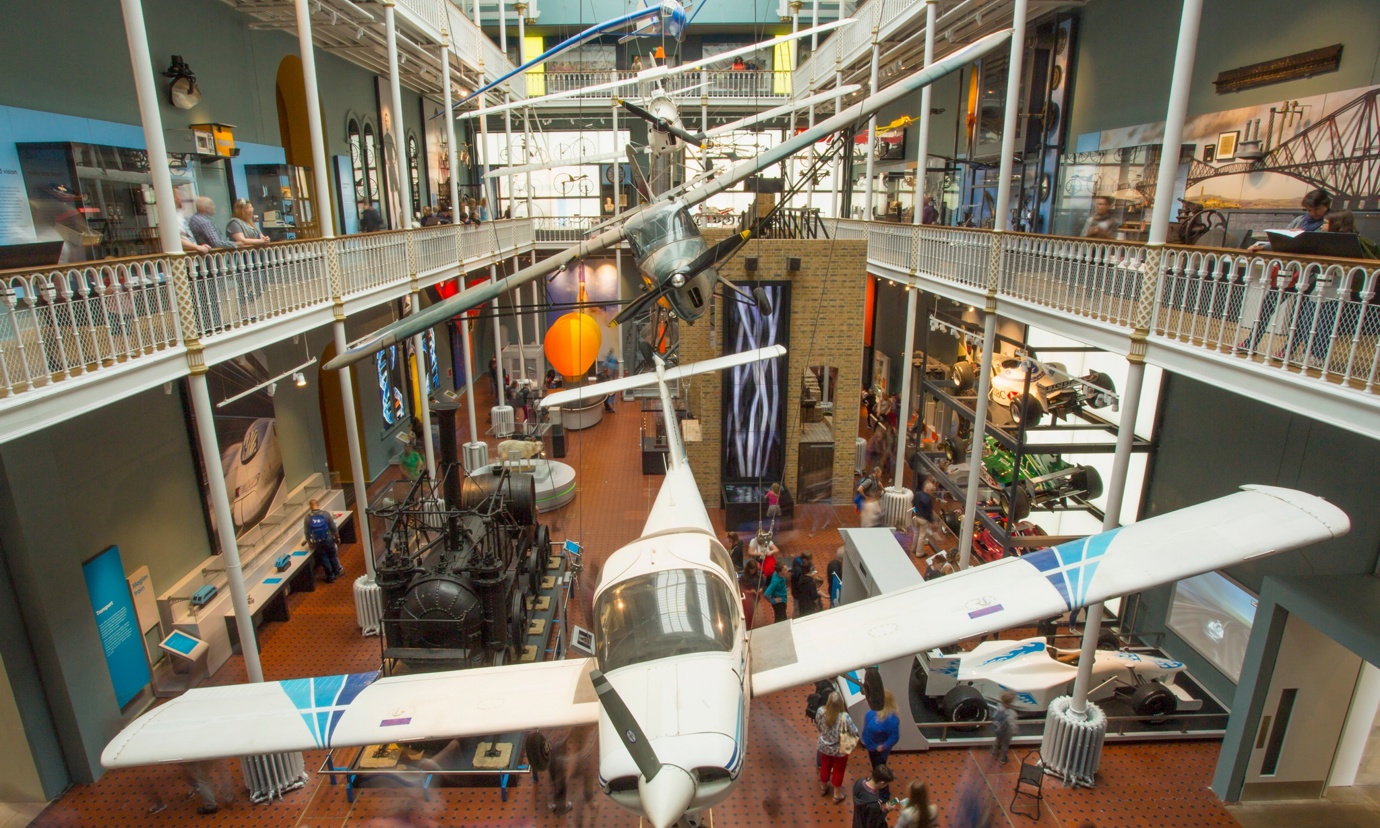 View of the airplanes suspended in the National Museum of Scotland