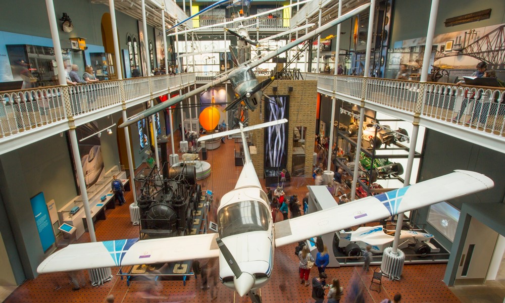 View of the airplanes suspended in the National Museum of Scotland