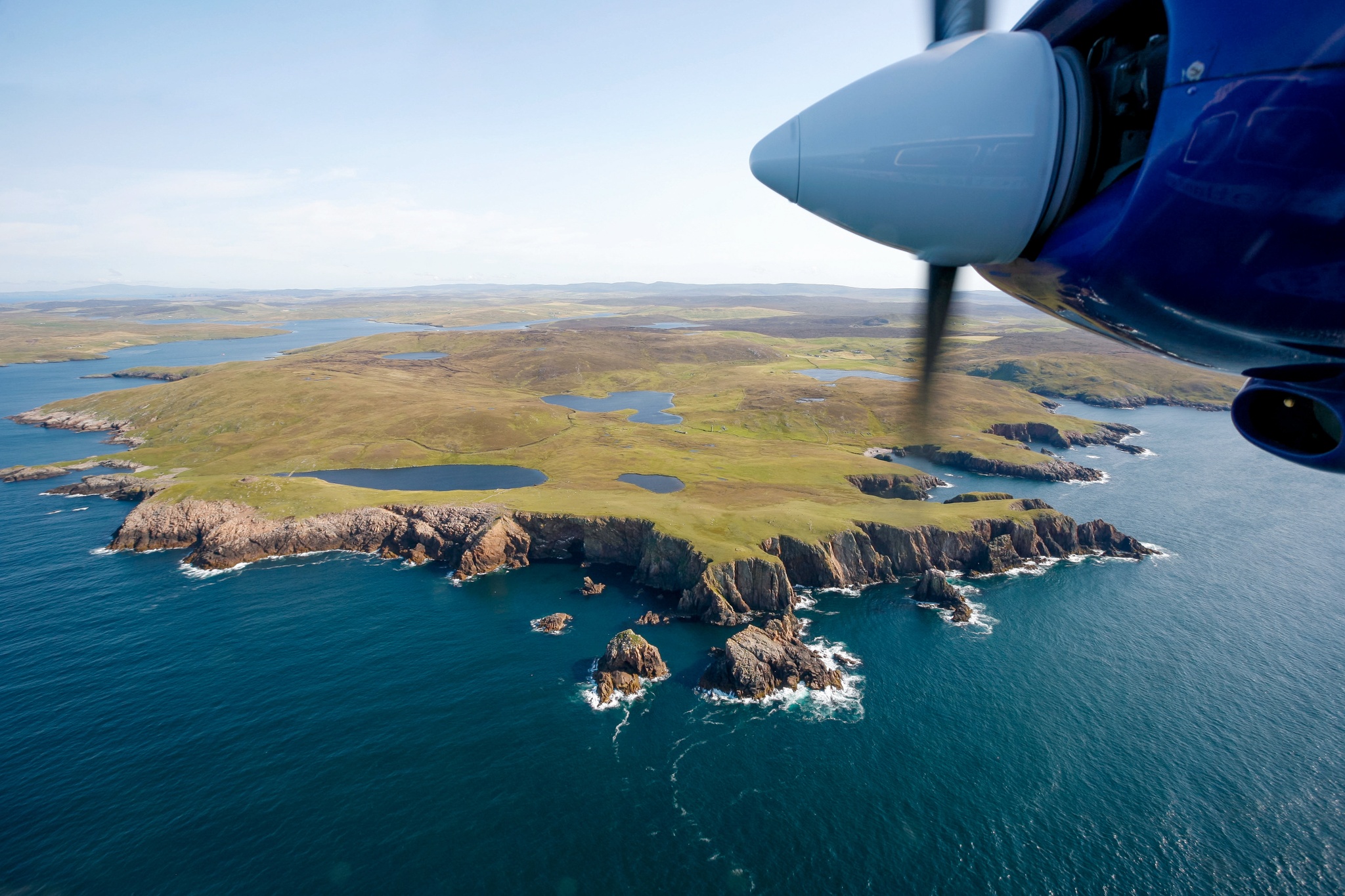 An aerial view of the coastline on West Mainland