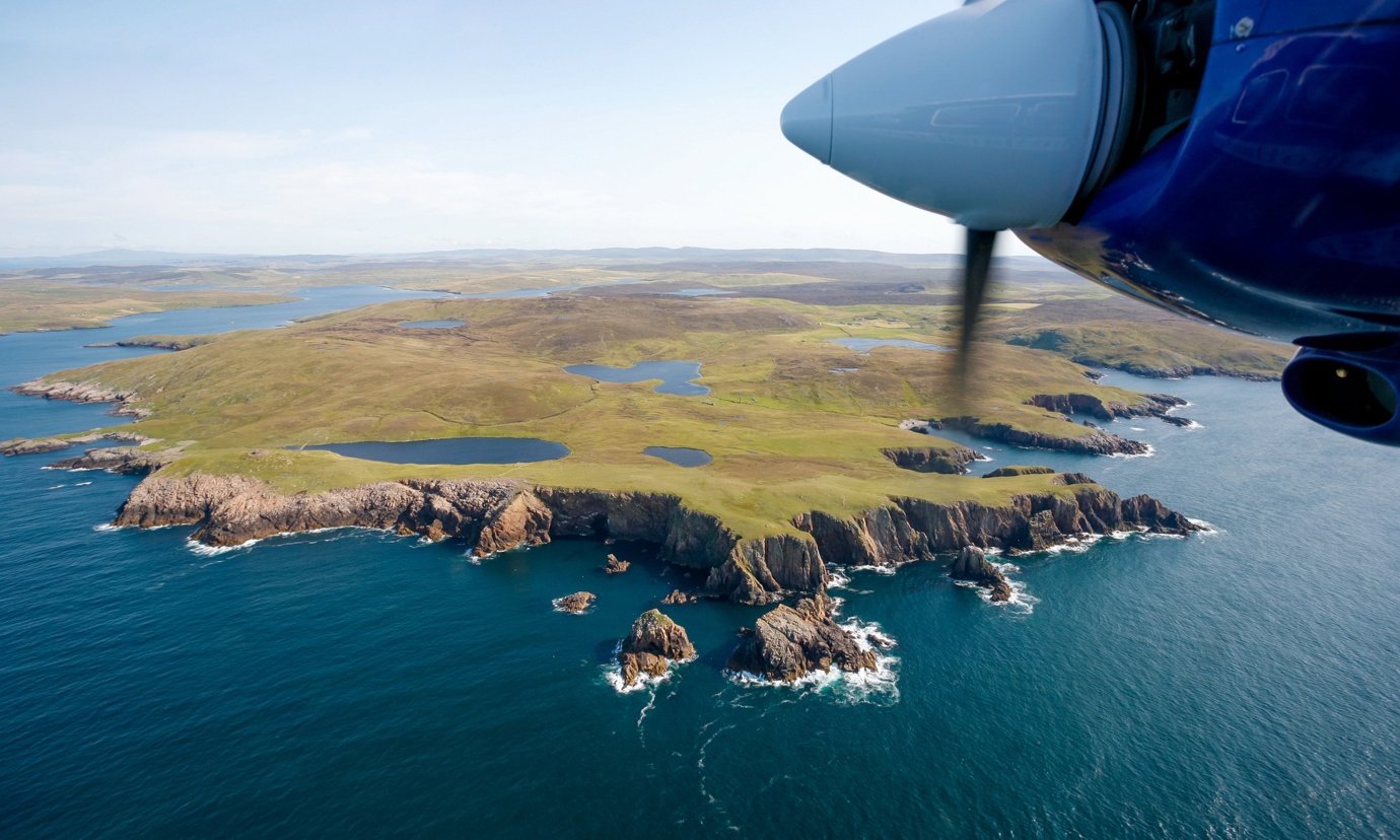 An aerial view of the coastline on West Mainland