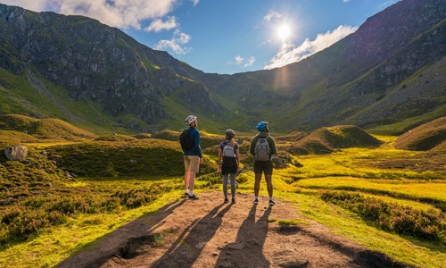A group of friends explore Corrie Fee by bicycle